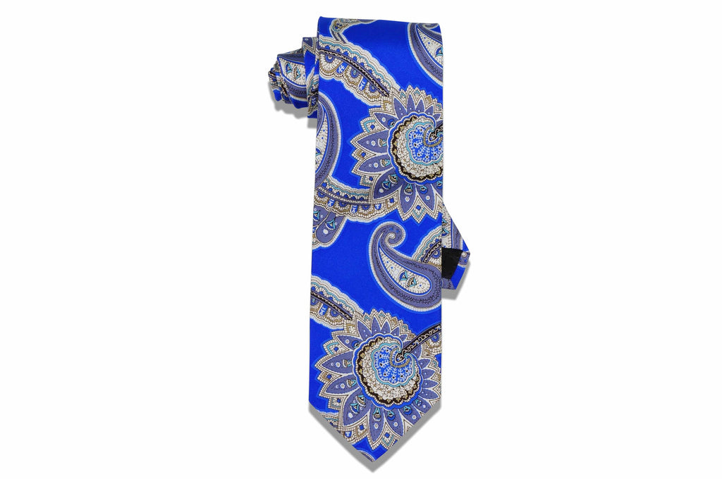 Blue Large Paisley Silk Tie