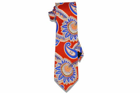 Orange Large Paisley Silk Tie