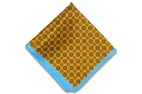 Medal Mustard Silk Pocket Square