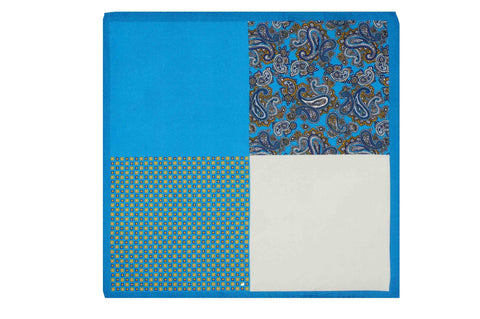 Multi Pattern Blue Silk Pocket Square