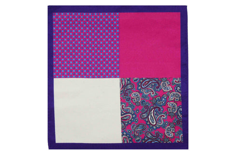 Multi Pattern Purple Silk Pocket Square