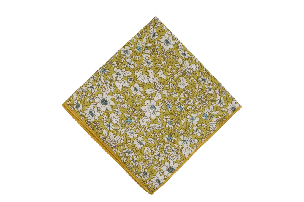 Mustard White Floral Cotton Pocket Square