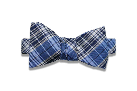 Navy Blue Plaid Silk Bow Tie (self-tie)
