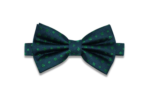 Navy Green Dots Silk Bow Tie (pre-tied)