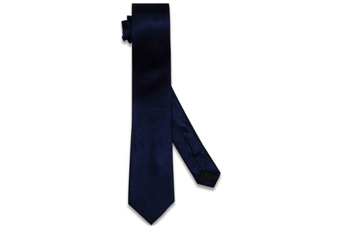 Navy Blue Herringbone Silk Skinny Tie