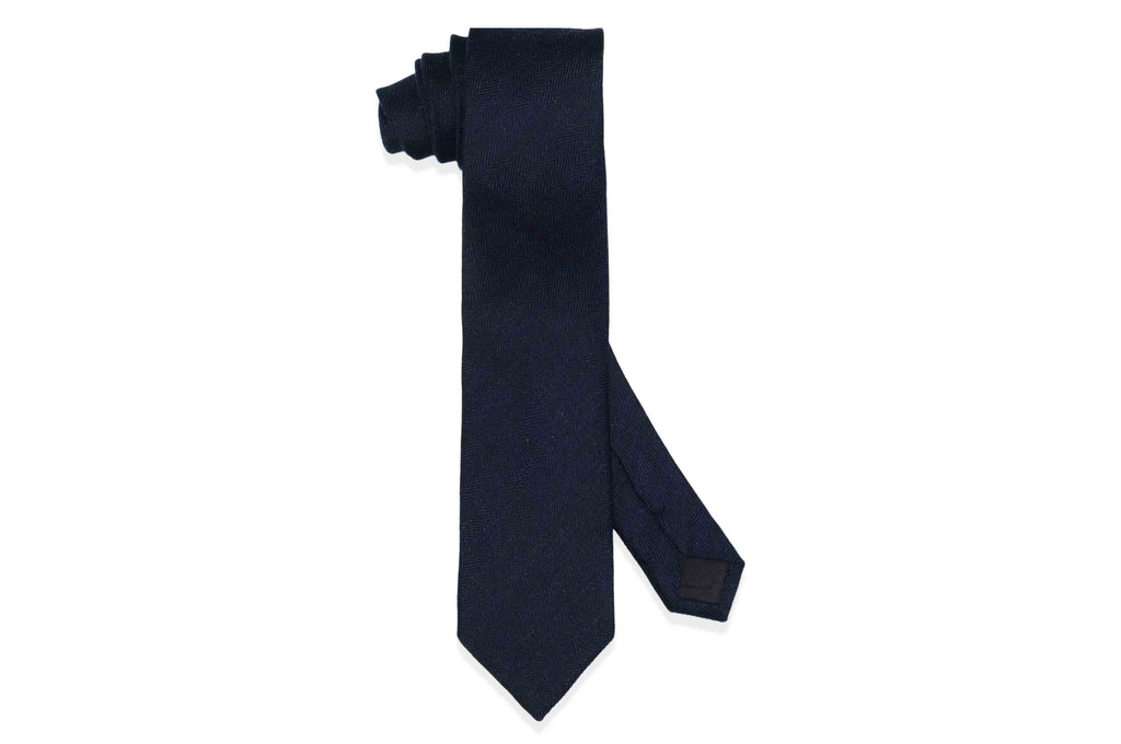 Herringbone Navy Wool Skinny Tie