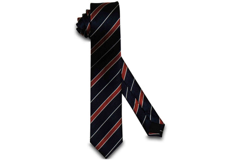 Navy Orange Stripes Silk Skinny Tie