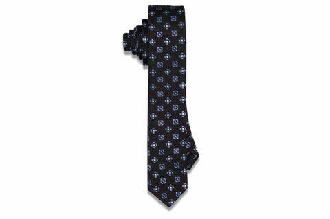 Night Square Flowers Silk Skinny Tie