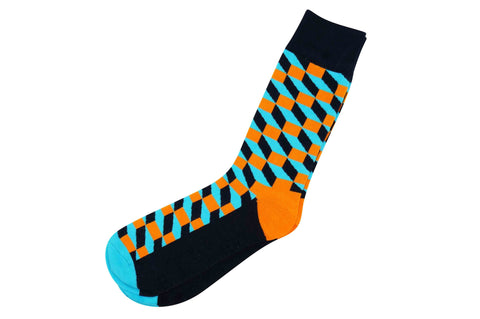 Orange Blue Blocks Men's Socks