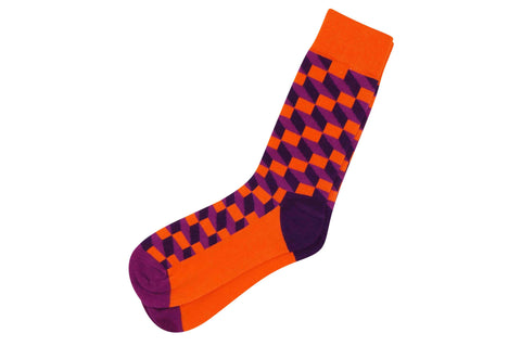 Orange Purple Blocks Men's Socks