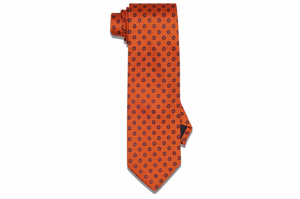 Orange Squared Circles Silk Tie