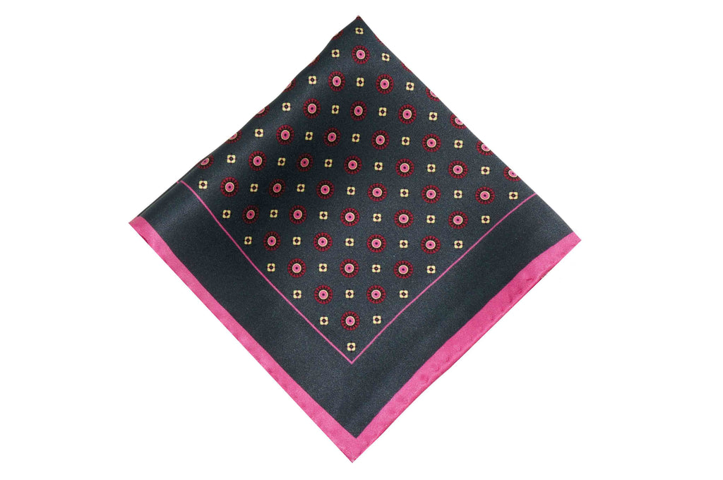Pink Black Medallion Silk Pocket Square