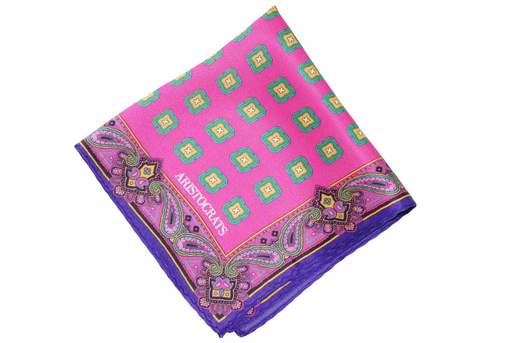 Pink Border Paisley Silk Pocket Square