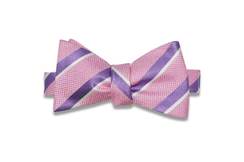 Pink Stripe Purple Silk Bow Tie (Self-Tie)