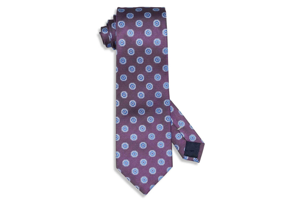 Purple Blue Flowers Silk Tie