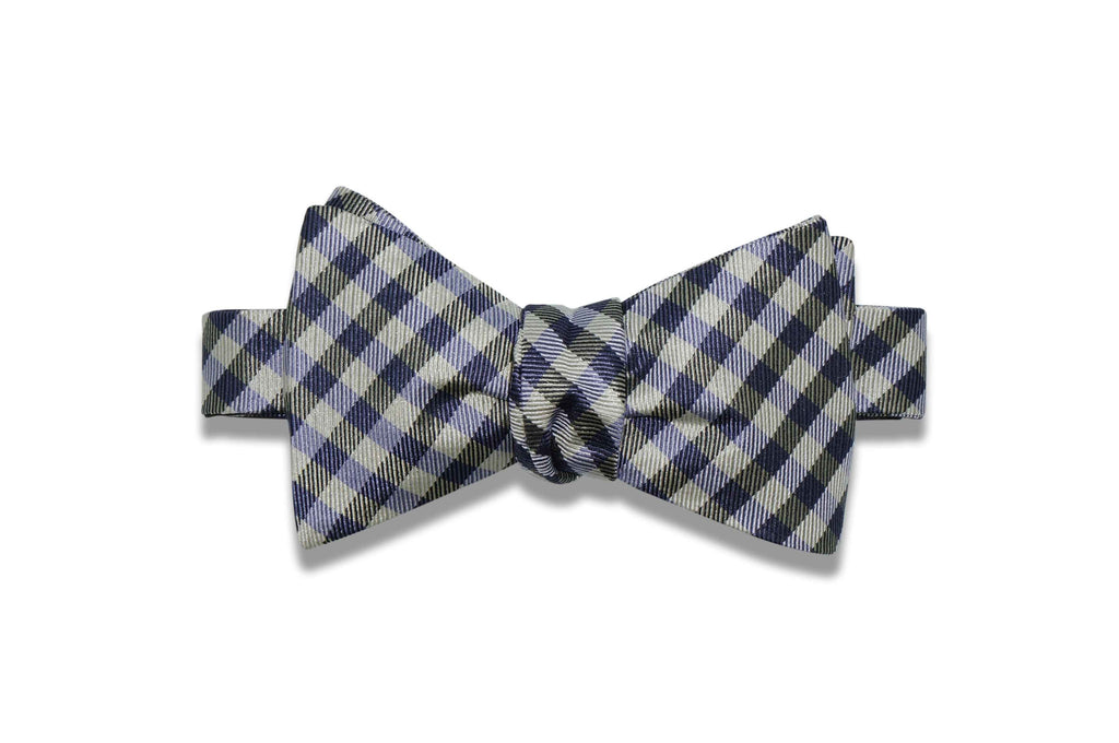 Purple Gray Checks Silk Bow Tie (self-tie)