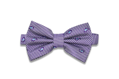 Purple White Paisley Silk Bow Tie (pre-tied)