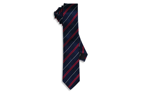 Red Navy Stripes Silk Skinny Tie