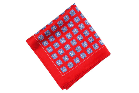 Red Square Flowers Silk Pocket Square
