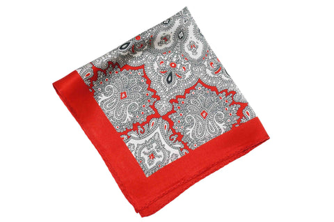 Red White Paisley Silk Pocket Square