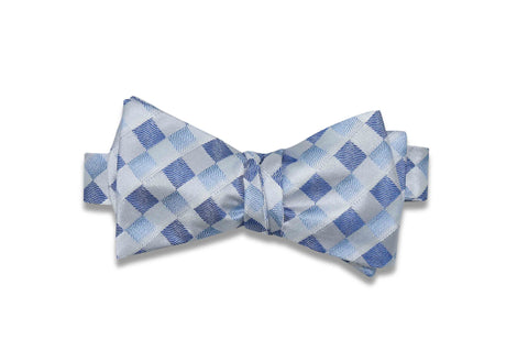 Silver Blue Blocks Silk Bow Tie (Self-Tie)
