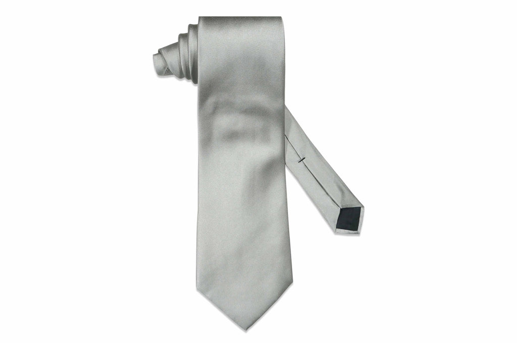 Silver Satin Silk Tie