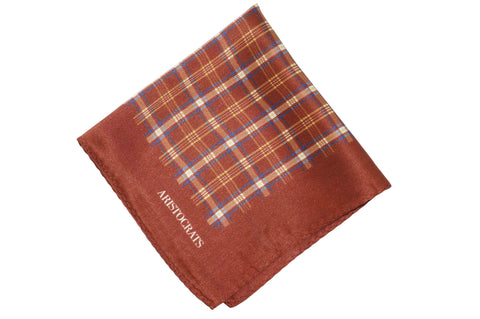 Tartan Brown Silk Pocket Square