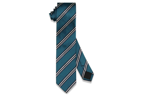 Teal Double Stripes Silk Skinny Tie