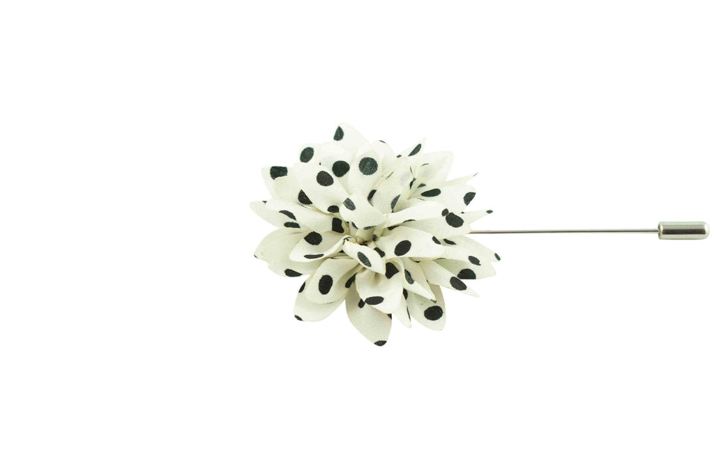 White Black Dots Lapel Flower