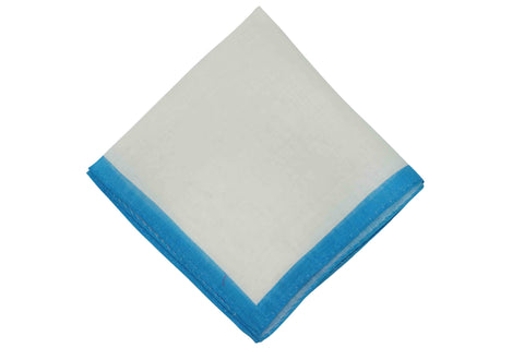 White Blue Border Linen Pocket Square