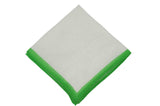 White Green Border Linen Pocket Square