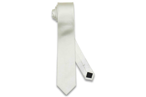 White Herringbone Silk Skinny Tie