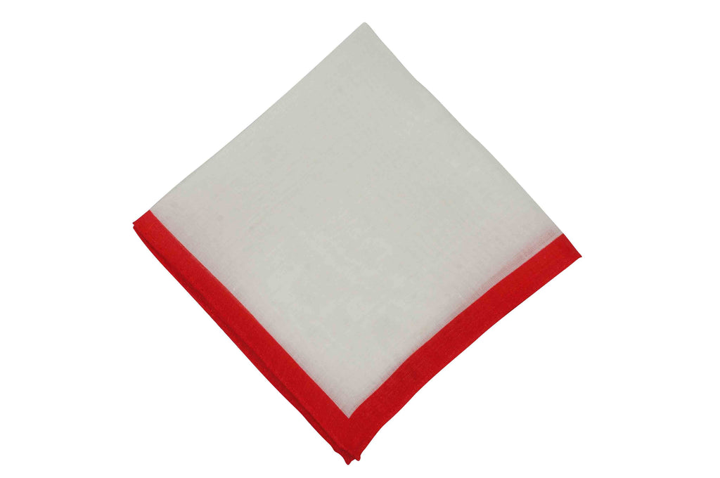 White Red Border Linen Pocket Square