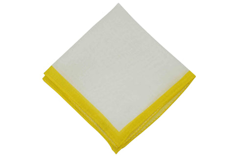 White Yellow Border Linen Pocket Square