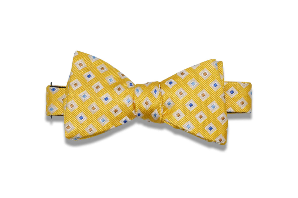 Yellow Double Diamonds Silk Bow Tie (self-tie)